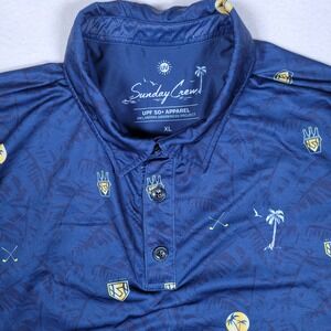 Sunday Crew Mens Golf‎ Polo XL Dark Blue,  Golf Club And Beer Bucket Print
